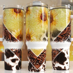 Western sunflower 40oz Quencher Tumbler Wrap/  PNG Tumbler Design Sublimation Designs Downloads - PNG/ seamless design, sunflower tumbler