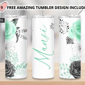 Add your own text Teal watercolor floral tumbler, 20oz Skinny Tumbler Sublimation Designs Tumbler PNG File Digital Download,Teal tumbler