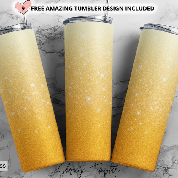 Sparkling Yellow glitter Ombre Tumbler Wrap,yellow Sublimation Design, 20 oz Skinny Tumbler,Digital Download, Gradient Tumbler PNG Sublimate