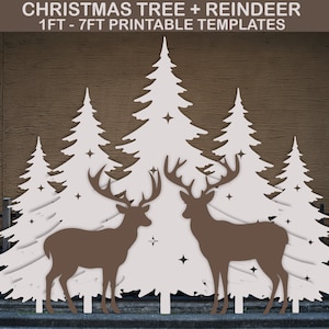 Modello albero di Natale, Stencil stampabile Pdf, Modelli di decorazione silhouette natalizia, Modello scena natalizia, Decorazione del cortile, Decorazione del giardino