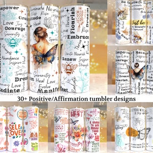 30+ Design Bundle Positive Affirmationen 20 oz Skinny Tumbler Sublimation Design digitaler Download PNG Instant, inspirierender Schmetterling