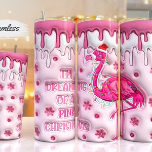 Seamless 3D Christmas Flamingo Tumbler Wrap PNG, 3D Puff Christmas cake 20oz Tumbler Sublimation, Christmas,3D puffy Tumbler