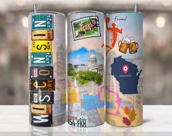 Wisconsin Tumbler Designs Bundle | 20oz Skinny Tumbler Sublimation Designs download, PNG File Digital Download, State PNG,state tumbler