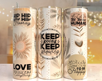 Afirmações positivas florais 20 oz Skinny Tumbler Sublimation Design Download digital PNG instantâneo, borboleta inspiradora