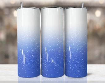 Envoltura de vaso Ombre con brillo azul brillante, diseño de sublimación, vaso delgado de 20 oz, descarga digital, vaso degradado azul PNG Sublimate