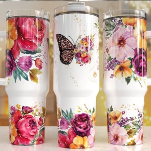 Schmetterling vibrierende Blumen 40 Unzen Quencher Tumbler Wrap / PNG Tumbler Design Sublimation Designs Downloads - PNG / nahtloses Design