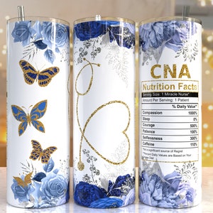 CNA Floral nurse tumbler,Gold glitter nurse 20oz Skinny Tumbler Sublimation Designs, Nurse PNG File Digital Download,Nurse life PNG, Blue