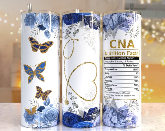 CNA Floral nurse tumbler,Gold glitter nurse 20oz Skinny Tumbler Sublimation Designs, Nurse PNG File Digital Download,Nurse life PNG, Blue