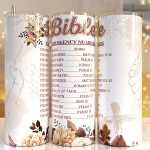 Bible Emergency Number tumbler 20oz Skinny Tumbler Sublimation Design, Floral Christian Tumbler Design, religious tumbler, Faith tumbler