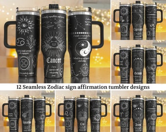 12 Zodiac Sign 40oz Quencher Laser Tumbler Wrap/  PNG Tumbler Design Sublimation Designs Downloads, 40oz Laser Engraving Wrap, Laser SVG