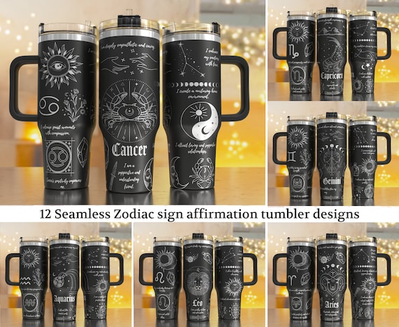 12 Zodiac Sign 40oz Quencher Laser Tumbler Wrap/  PNG Tumbler Design Sublimation Designs Downloads, 40oz Laser Engraving Wrap, Laser SVG