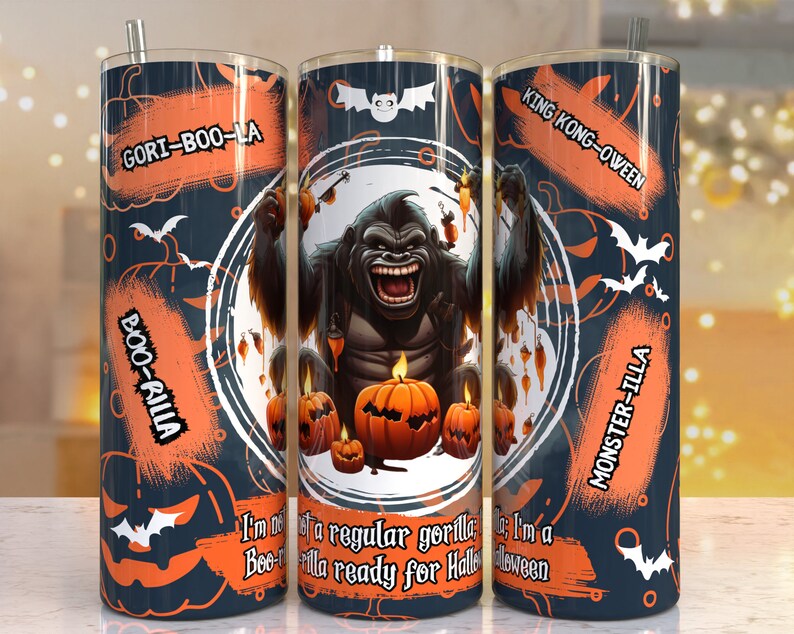 Halloween Spooky Gorilla Tumbler Wrap, Pumpkin Halloween Witch ...