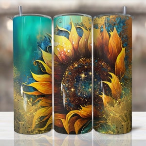 Sparkling Sunflowers Tumbler Designs, sunflower 20oz Skinny Tumbler Wrap, Seamless Glitter Tumbler Template - PNG Digital Download