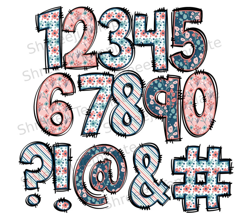 4 set of Spring floral Doodle Letters Alphabet PNG Hand Drawn Upper and Lower Case Numbers Alpha Pack Digital Download image 4