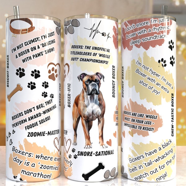 Boxer Dog 20 oz Skinny Tumbler Sublimation Design Digital Download PNG Instant, Pet Lover Wrap, dog tumbler, Funny dog tumbler