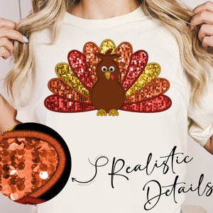 Turkey Thanksgiving - Faux Embroidery Sequins Alpha Set - Alphabet Sublimation PNG Letters, Doodle PNG, Embroidery alpha, Turkey png