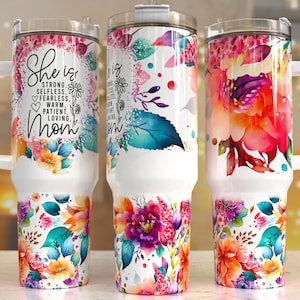 Sie ist Mutter lebendige Floral 40 Unzen Quencher Tumbler Wrap / PNG Tumbler Design Sublimation Designs Downloads - PNG / nahtloses Design