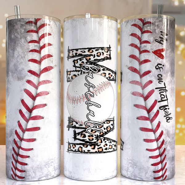 Vaso de béisbol, leopardo 20oz Skinny Tumbler Diseños de sublimación Vaso para descarga digital de archivos PNG rectos/cónicos, Béisbol