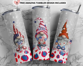Patriotic Gnomes tumbler, Gnome USA 20oz Skinny Tumbler Sublimation Designs Tumbler for Straight/Tapered PNG File Digital Download