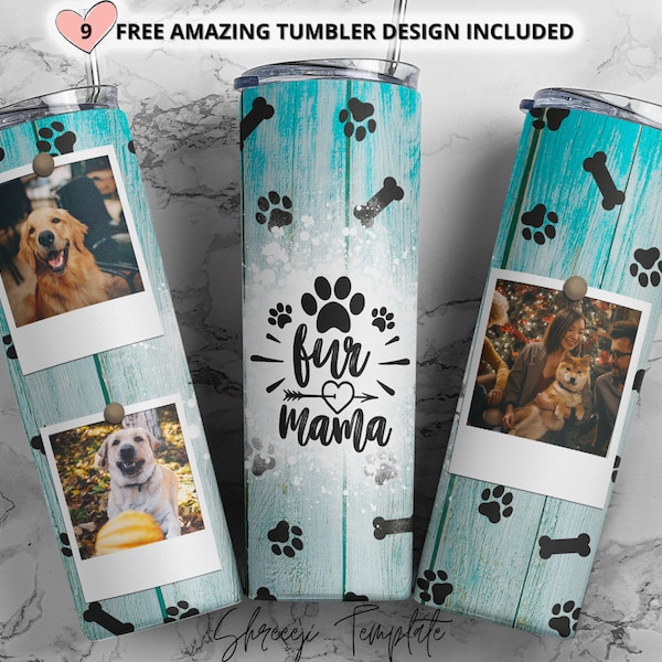 Photo, Fur Mama wood paw Tumbler, Dog Mama Png Sublimation 20oz Seamless Skinny, Tumbler Sublimation, Full Tumbler Wrap