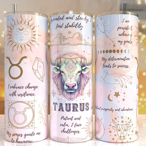 Taurus Zodiac Sign  Pastel 20 oz Skinny Tumbler Sublimation Designs Templates Straight Design Digital Download PNG