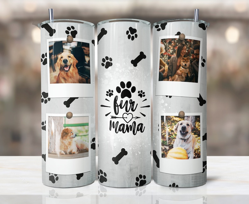 Your Photo, Fur Mama wood Tumbler, Dog Mama Png Sublimation 20oz Seamless Skinny, Tumbler Sublimation, Full Tumbler Wrap image 1