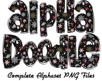 Christmas Alphabet Letters PNG Bundle,HOHO Doodle Letters, Hand Drawn Alphabet Doodle, Sublimation Alpha Set Designs PNG