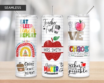 Teacher Name Tumbler Design | Sublimation Designs Downloads - 20 oz skinny tumbler sublimation image Design - PNG, Mom life tumbler