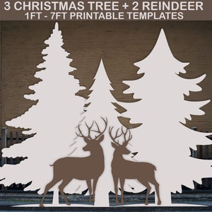 3 Different Christmas Tree + 2 Reindeer Template, Printable Stencil Pdf, Christmas Silhouette Decor Templates, Christmas Template