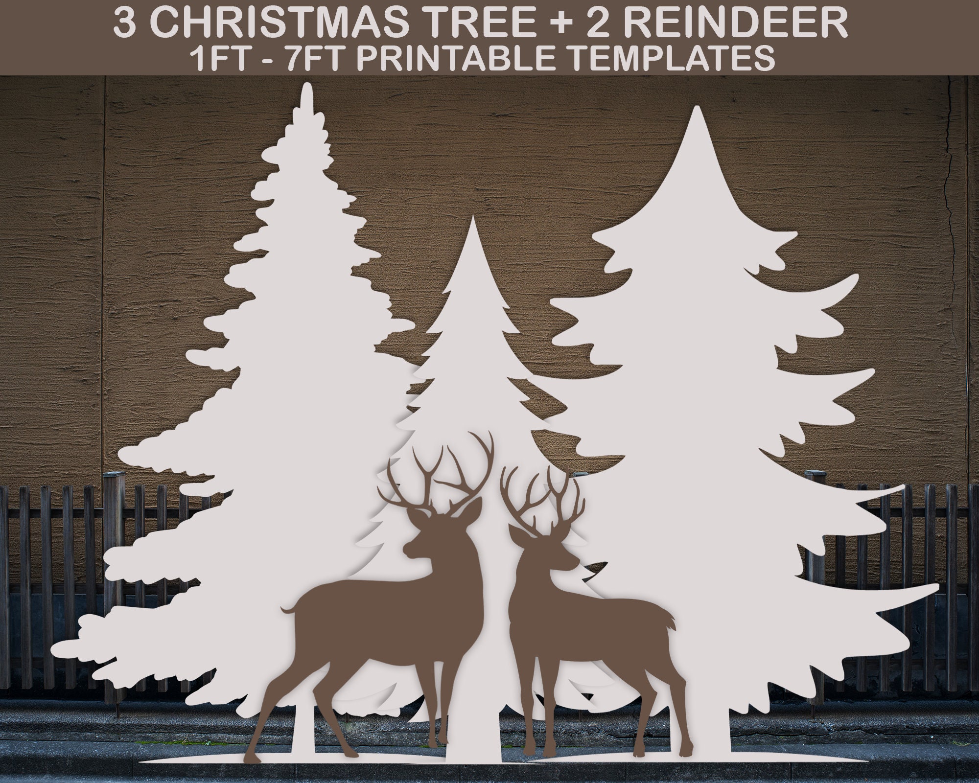 3 different christmas tree + 2 reindeer template, printable