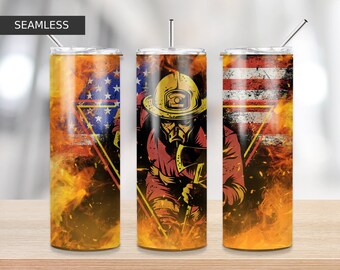 Firefighter Tumbler Png,20 oz Skinny Tumbler Design Sublimation, Tumbler Png, Sublimation tumbler designs downloads, USA tumbler, fire