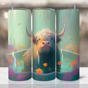 Cartoon style Highland Cow Print Tumbler, Rustic Country Skinny Tumbler,20 oz Skinny Tumbler Sublimation Design download, western tumbler