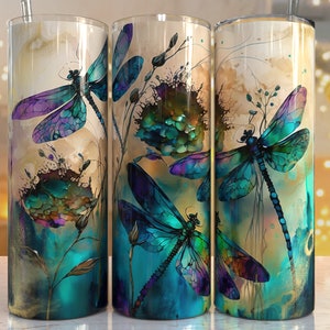 Alcohol Ink Dragonflies Skinny Tumbler Sublimation Design Templates, Dragonfly Tumbler Straight PNG Digital Download, tumbler png wrap