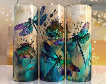 Alcohol Ink Dragonflies Skinny Tumbler Sublimation Design Templates, Dragonfly Tumbler Straight PNG Digital Download, tumbler png wrap