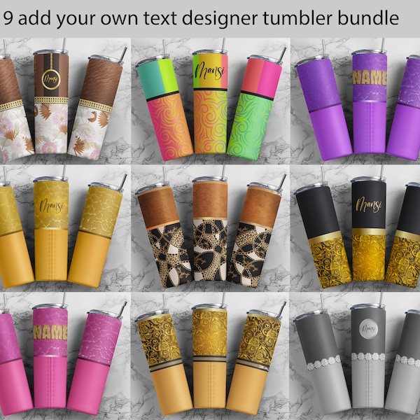 Fügen Sie Ihren eigenen Text hinzu, Luxustasche Designer-Becher-Design-Bundle, 20-Unzen-Becher Sublimationsdesigns Downloads, 9 Designer-Becher-Bundle