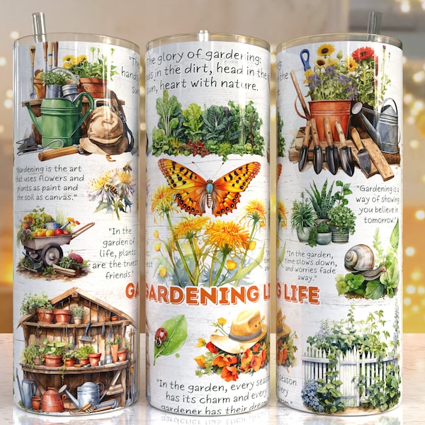 Gardening life 20oz Skinny Tumbler Sublimation Designs, Gardening PNG File Digital Download, Gardening tumbler png, Gardening tumbler wrap