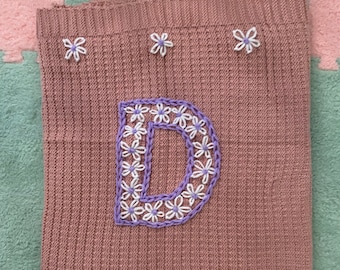 Personalised Custom Hand Embroidered Knitted Baby Blanket