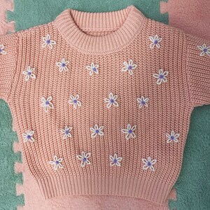 Hand Embroidered Knitted Baby Toddler Jumper Daisies image 1