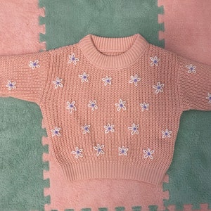 Hand Embroidered Knitted Baby Toddler Jumper Daisies image 2