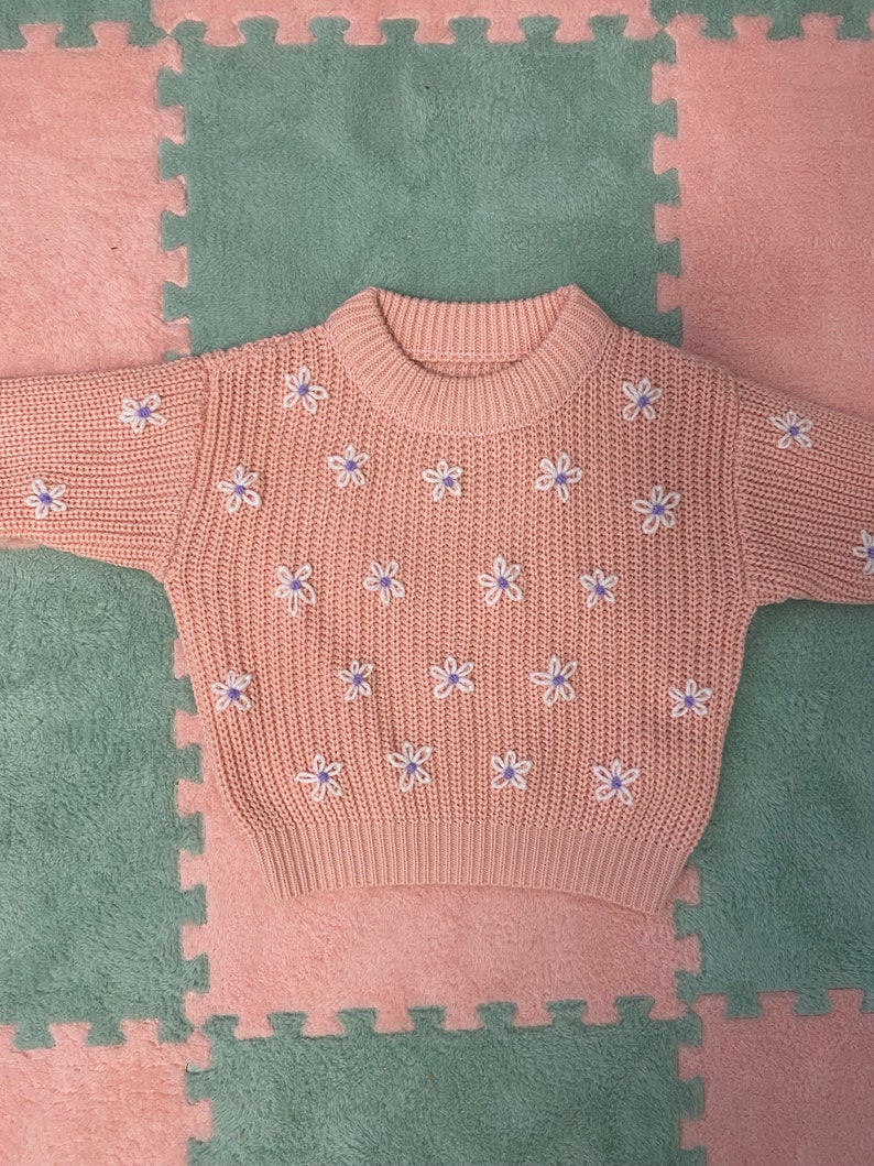 Hand Embroidered Knitted Baby Toddler Jumper Daisies image 2