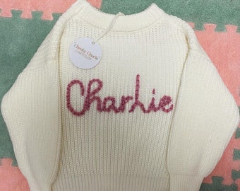 Personalised Custom Hand Embroidered Knitted Baby Toddler name Jumper