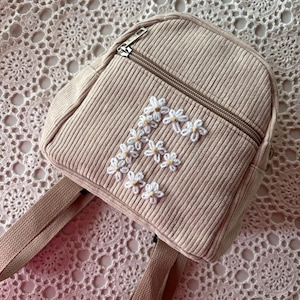 Personalised Custom Hand Embroidered Mini Toddler Backpack in BEIGE