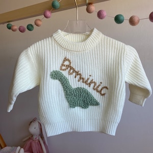 Suéter de punto con diseño de dinosaurio para bebé, personalizado, bordado a mano