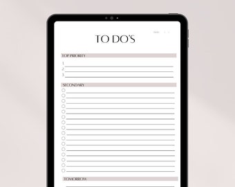 Liste de tâches numérique, modèle de liste de tâches simples, planificateur de productivité Goodnotes/Notability, A4/A5/Letter/Half, PDF imprimable et remplissable