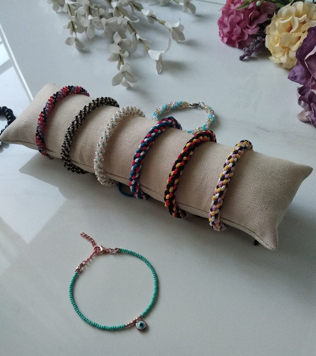 Linen Bracelets Pillow, Jewelry Display Pillow, Bracelet Pillow