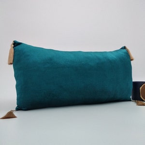 Teal shiny Velvet Pillow,  Velvet Throw Pillow, Lumbar Velvet Pillow Cover, Turquoise Velet Cover, Tassele, Decorativ Cushion,Long Pillow