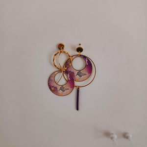 Asymmetrical earrings Purple