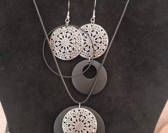 Jewelry set, asymmetrical necklace and earrings