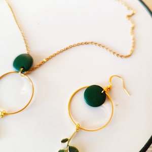 Parure bijoux, boucles d'oreilles Collier Or/Vert sapin