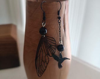 Asymmetrical hummingbird earrings